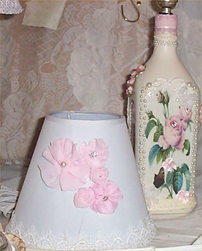 Chic lamp Shabby Liquor Bottle Decor Handcrafted Table Light Shade Pink Pearls