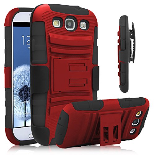 Galaxy S3 Case, Venoro [Heavy Duty] Armor Holster Defender Full Body Protective Hybrid Case Cover with Kickstand & Belt Swivel Clip for Samsung Galaxy S3 S III I9300 (Red+Black)