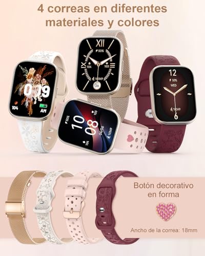 Smart Watch Woman Small with 4 Straps 1.75" Smartwatch Woman with Calls Bracelet Activity Heart Rate Sleep SpO2 Female Function 120+ Sports Modes Gift iOS Android, Rose Gold