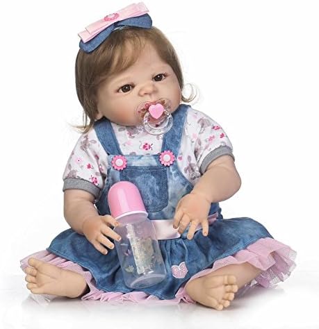 NKol Reborn Baby Dolls Silicone Full Body Lifelike Realistic Newborn Toddlers Doll, 22inch 57cm Fiber Hair Weighted Baby Toys