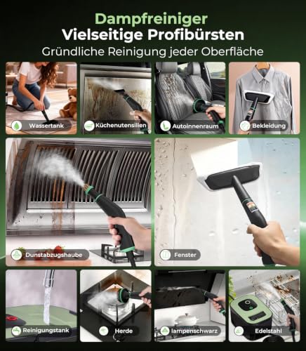 GZCHENHAO Handheld Steam Cleaner with 18-Piece Accessories, 2500W & 9s Turbo Steam with 5 Bar Pressure - 99.99% Cleaning & 100% Natural, Steam Cleaner for Floor, Kitchen, Bathroom, Window, Upholstery