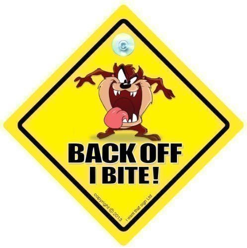 DRIVING iwantthatsignltd Back Off I Bite Car Sign, Novelty Car Sign, Tailgating, Back Off