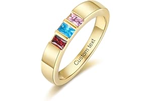 Personalized Birthstone Ring with Custom Engraving – 2–5 Simulated Birthstones – Gold or Silver Plated Family Ring for Women 
