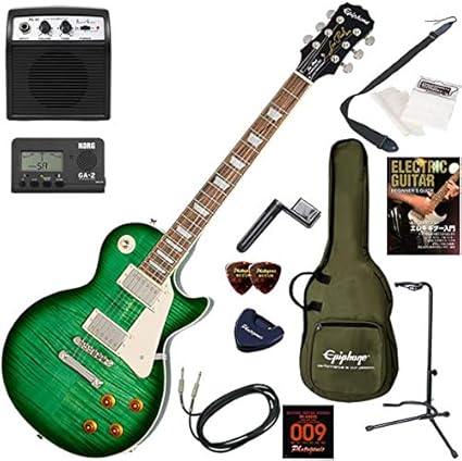Amazon Epiphone エレキギター 初心者 入門 定番のレスポールスタンダード ミニアンプが入ったお手軽13点セット Les Paul Standard Plustop Pro Gb グリーンバースト エレキギターセット 楽器