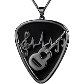 beautlace Guitar Pick Necklace Silver/18K Gold/Black Gun Plated Guitar with Music Note Pendant Jewelry for Music Lover Men and Women KP0157