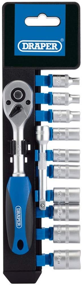 Draper 16369 1/4" Square Drive Metric Socket 12 Piece Set, Blue, 1/4-Inch