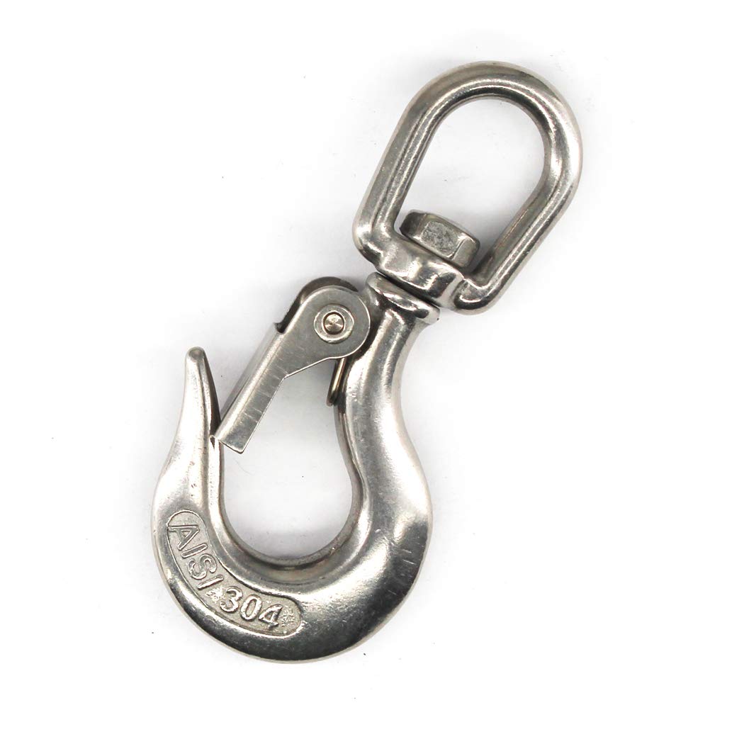 304 Stainless Steel Swivel Eye Lifting Hook American Type Safety Hook Rigging Accessory with Round Eye Working Load 350 KG 1/4"