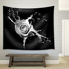 Rose with red Splashes on Black Background - Fabric Wall Tapestry Home Decor - 51x60 inches