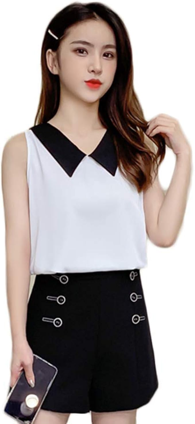 Amazon Zhangsong レイジース 白い シャツ ノースリーブ 人形 襟 シフォン シャツ 半袖夏 新しい 韓国 ベストスト ラップレス 服 シャツ ブラウス 通販