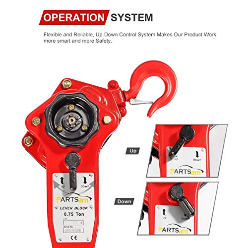 Partsam 1650LBS Capacity Lever Hoist Come Along 5FT 3/4 TON Lift 2 Heavy Duty Hooks &1Pcs Premium Towing Strap for Lifting Pulling Building Garages Attic Warehouse Automotive - Image 5