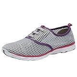 Men Women Quick Drying Mesh Athletic Aqua Water Shoes Lightweight Lace-up Walking Sneaker Shoes