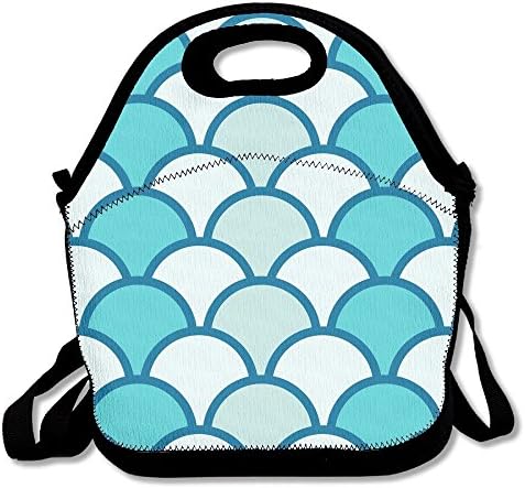 HYEECR Blue Mermaid Scales Portable Lunch Tote Bags, Takeaway Lunch Box, Outdoor Travel Fashionable Handbag For Men Women Kids Girls