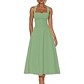Kaximil Women's Square Neck Corset A Line Maxi Dress Ruffle Ruched Waist Flowy Long Dresses