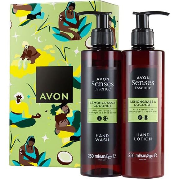 Avon Senses Essence Lemongrass & Coconut GIFT BOXED & Sealed Hand Care Duo - 195ml Hand Wash + 195ml Hand Lotion