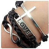 Doinshop Vintage Cross Bracelet Braid Wrist Bangle Adjustable Infinity Cuff Jewelry