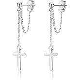 SLUYNZ Solid 925 Sterling Silver Cross Dangle Earrings for Women Teens Minimalist Dangle Earrings Chain