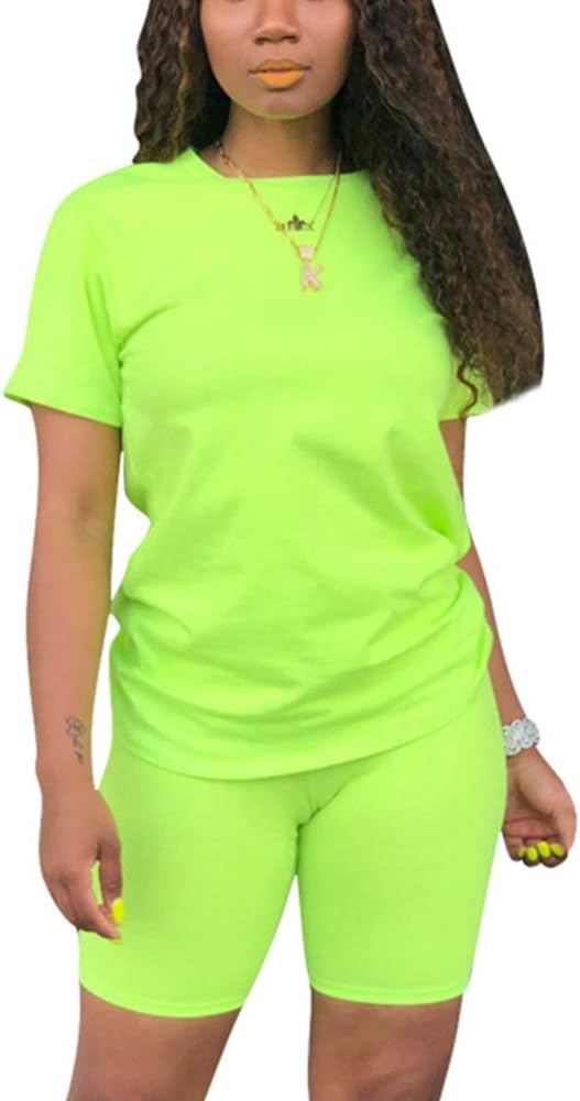 Women Two Piece Outfits Sets - Tracksuit Set Short Sleeve T Shirts + Skinny Short Pants Jogging Suits Rompers