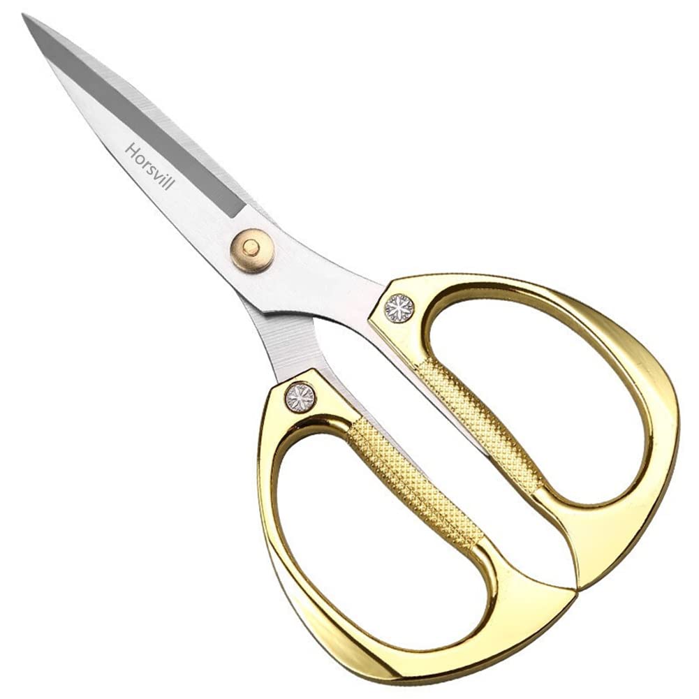 Horsvill Indoor Plant Shears and Garden Scissors - Japanese SK5 Stainless Steel for Grapes, Flowers, Herbs, Bonsai, and Grass - Premium Houseplant Scissors (Golden-K82)