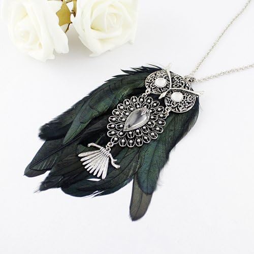 Fashion Hot Selling Gorgeous Luxury Handmade Mysterious Owl Feather Pendent Necklace for Women