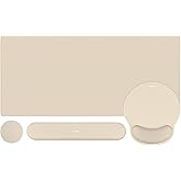 MOSISO Wrist Rest for Keyboard Mouse Pad Set, Large Gaming Deskpad&Circle Curved Mousepad&Keyboard Wrist Rest&Coaster, Ergonomic Non-Slip Mousepad&Easy Typing Pad with Silicone Lining, Apricot