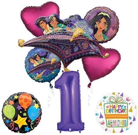 Mayflower Aladdin 1st Birthday Party Supplies Princess Jasmine Balloon Bouquet Decorations - Purple Number 1