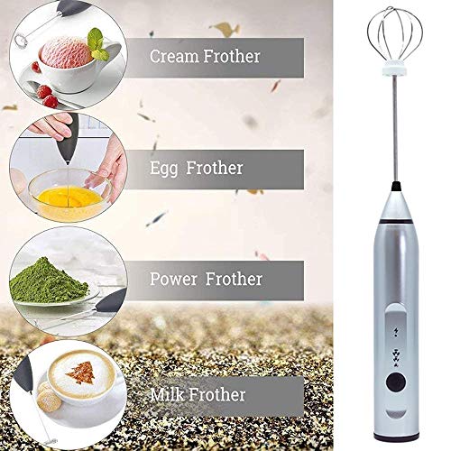 EZCO Electric Milk Frother Handheld, USB Rechargeable Drink Mixer Foam Maker for Coffee Lattes Hot Chocolates with Egg Beater/Coffee Needle Pen/Art Stencils Set, Silver - Thumbnail 5