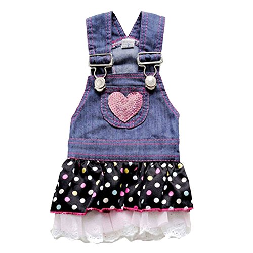 Adarl Cute Denim Strap Chiffon T-Shirt Dress Coat Clothes Apparel Costume For Dogs Cats Puppy Pets