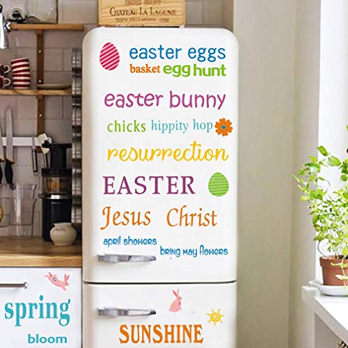 TOARTi Easter Wall Decals(28 Decals), Eggs Bunny Stickers, Inspirational Quotes Wall Art Watercolor Words Decals for Christian Easter Day Window Kids Room Decor - Thumbnail 2