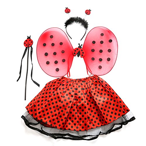 Ladybug Costume Lady Bird Costumes with Headband Wand Tutu Skirt Set Angle Girls Fairy Dress Outfit 4pcs