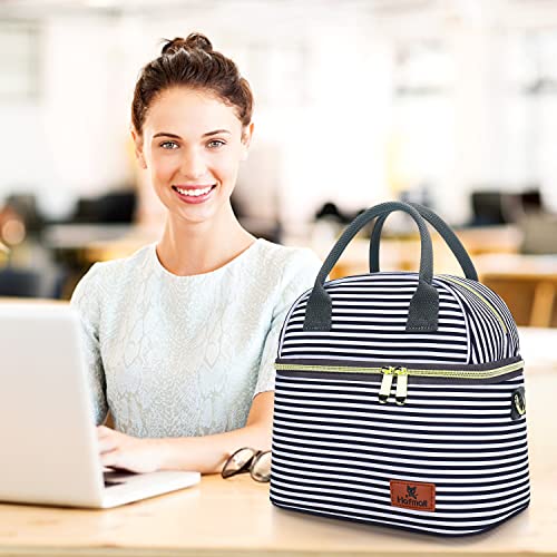 Hafmall Thermal Food Bag for Women and Men, Lunch Bag with Two Compartments, Work Lunch Bag, Stripes