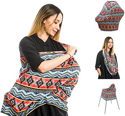 Stretchy Multi-Use Nursing Cover for Breastfeeding, Car Seat Canopy, High Chair, Shopping Cart, Stroller Cover, Infinity Scarf (Aztec Colorful)