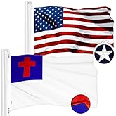 G128 Combo Pack: USA American Flag 3x5 Ft Embroidered Stars & Christian Flag 3x5 Ft Embroidered