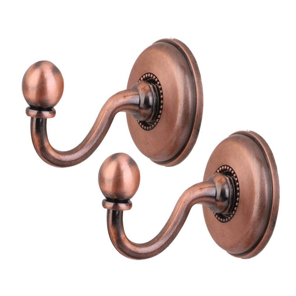 Vosarea 2pcs Vintage Alloy Pommel Curtain Holdbacks Tieback Hooks Door Wall Hat Coat Hangers (Red Bronze)