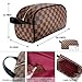 Makeup Bag Leather Travel Makeup Cosmetic Bag for Women Waterproof Makeup Organizer Purse Leather Large Capacity Toiletry Pouch Storage Makeup Tools Foundation (Brown)