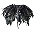 L'vow Fashion Gothic Hooded Womens Black Feather Cape Cuffs Cloak Long Coats Set (M)