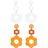 hoyuwak 2 Pairs 70s Acrylic Daisy Dangle Earrings Y2k Resin Floral Earrings 60s 70s Flowers Earrings for Women Summer Holiday, White and Yellow