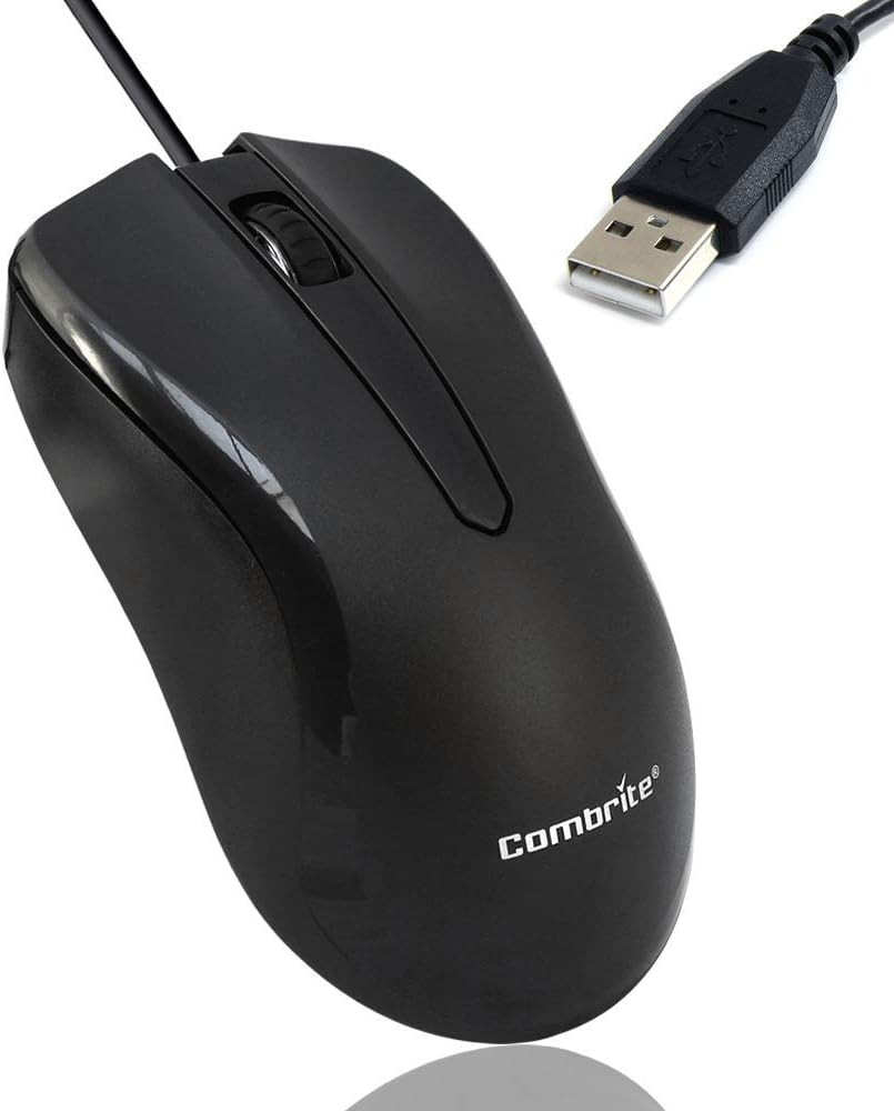 Combrite M40 USB Wired Optical Mouse With Comfort Rubber Scroll Wheel & Red LED for PC And Laptops Windows, Mac OS