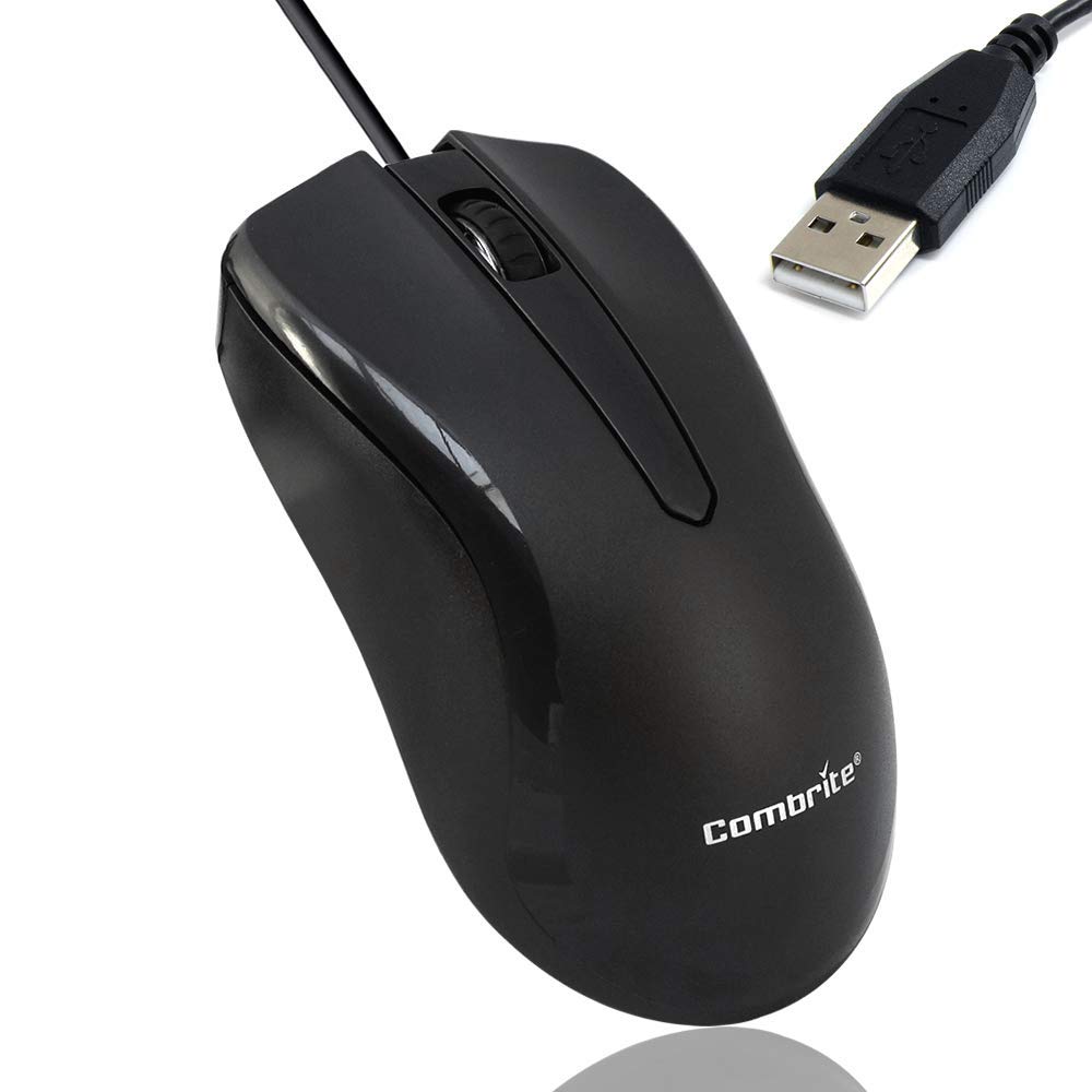 Combrite M40 USB Wired Optical Mouse With Comfort Rubber Scroll Wheel & Red LED For PC And Laptops, Windows, Mac OS, Linux Plug And Play - Black… (M40)