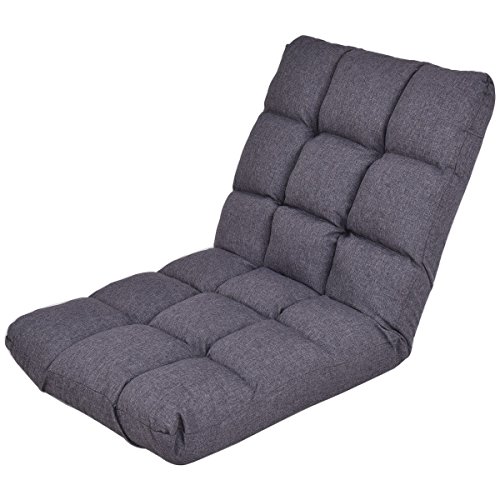 Giantex Adjustable Floor Gaming Sofa Chair 14-Position Cushioned Folding Lazy Recliner (Dark Grey)