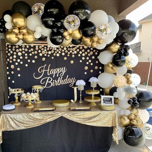 Black and Gold Balloon Arch Garland Kit, 124pcs Including Black, White, Gold, and Black Confetti Balloons, Ideal for New Year’s Eve Party, Graduation, Birthday, Wedding, Baby Shower Decorations