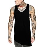 Hipster Men's Hip Hop Long bevel Hem Gym Sport Muscular men Tank Tops Medium Black TV02
