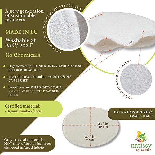 Washable Make up Remover Pads Bamboo, 12-Pack of Reusable Facial Rounds MADE IN EU; Eco Friendly Face Cleansing Cosmetic Cloth Pad; Soft Skin Care Wipes for all Skin Types; EXTRA Laundry&Storage bags