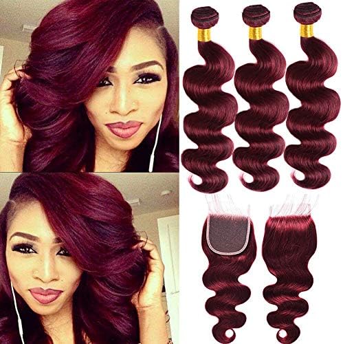 Black Rose Pre Colored 33# Vibrant Auburn Hair Bundles and Lace Closure 4x4 Swiss Hand Tied Lace Closure with Body Wave Virgin Human Hair 3 Bundles Deal Brazilian Hair Festival Promiton(12"14"16"+14”)