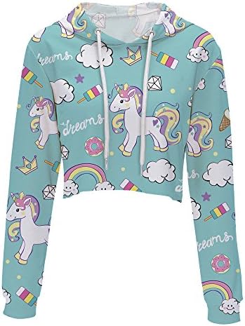 Dreamskull Womens Casual Floral Cropped Hoodies Long Sleeve Hooded Crop Sweatshirts