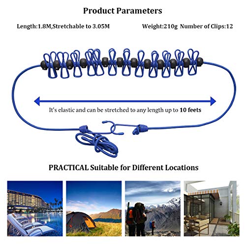 XUCOO Portable Travel Clothesline with Clothespins Easy to Carry and