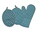 Sticky Toffee Oven Mitt and Pot Holder Set of 3 – Blue Non-Slip Kitchen Hot Pads and Mitts with Silicone Grip, 100% Cotton Shell, Oeko-Tex Cotton