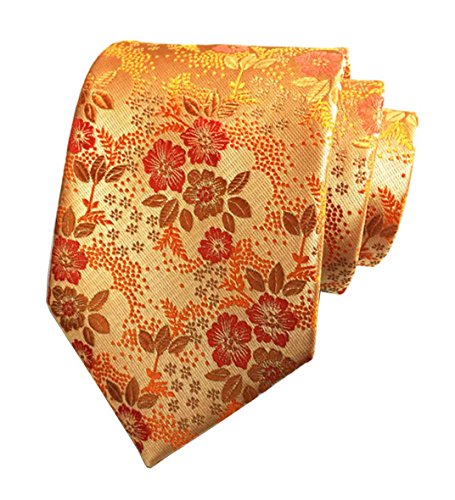 L04BABY New Men's Classic Orange Red Floral Jacquard Woven Silk Ties Necktie