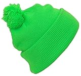BWH Quality Bright Neon Cuffed Hat W/Large Pom Pom (One Size)(Fits Large Heads)