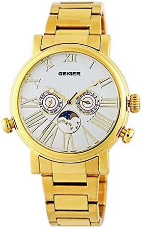 Geiger Round Face Multi Dial Water Resistant Watch - No. 6023 (Dial White, Band Color Gold)