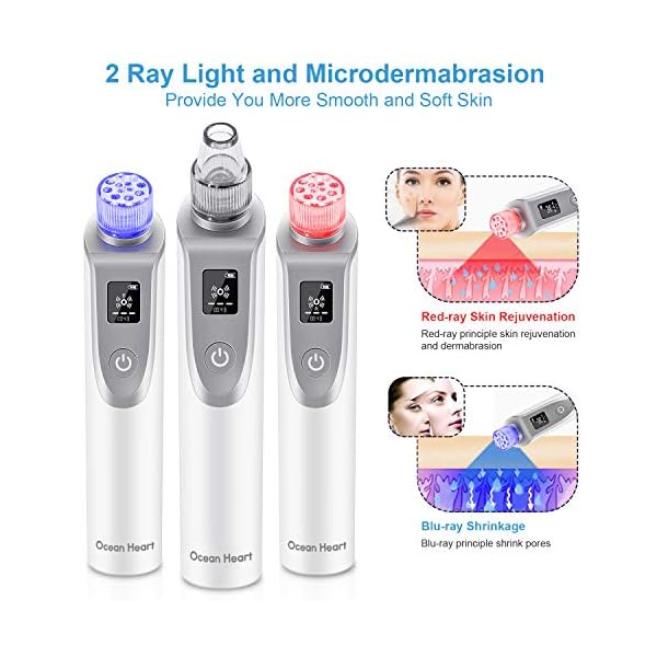 Blackhead Remover Pore Vacuum, Ocean Heart Pore Cleaner with Blue/Red Ray Light and Large LCD Display, Electric…